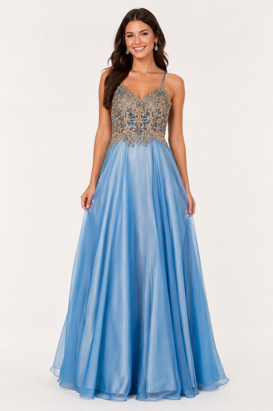 Camille La Vie Lace Bust Sweetheart Ball Gown Prom Dress Blue Womens Size 0 Maxi